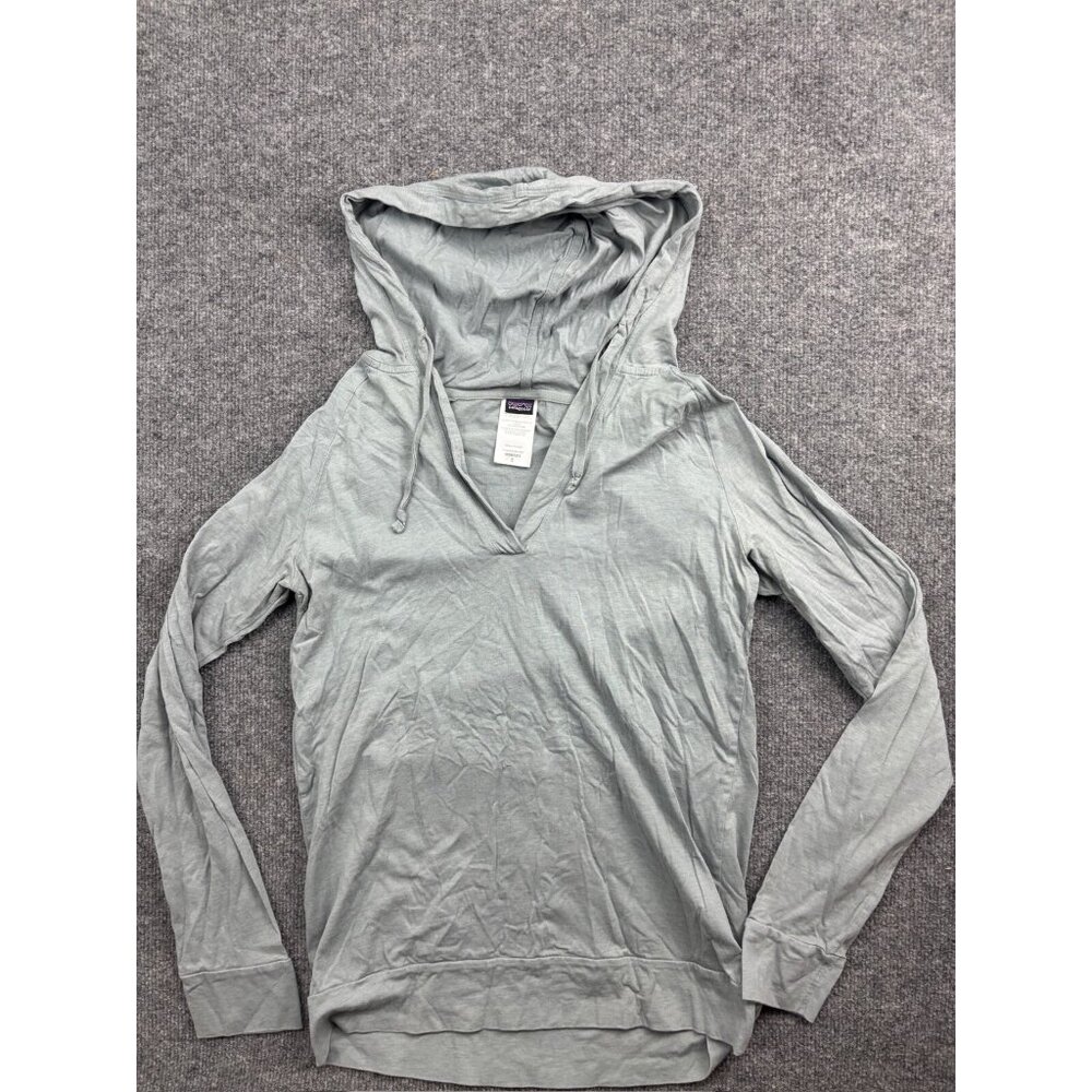 Patagonia Water Girl Hoodie Women's S Gray Long Sleeve Hooded Pullover VNeck Top